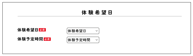 体験希望日の選択画面